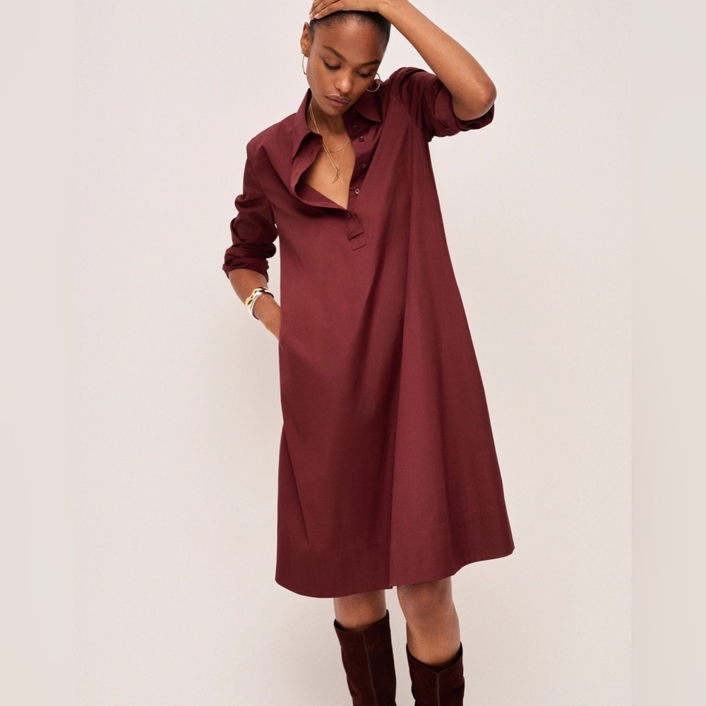 NWT Madewell Poplin Long-Sleeved Shirtdress Chocolate Raisin